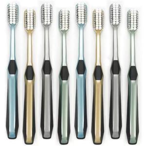 Toothbrush for Adult, Manual Wider Head Tooth Brush with Tongue and Cheek Cleaner, Hard Bristles, 8 Count, More Efficient and Deeper Cleaning