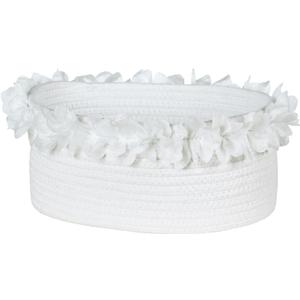 Yimi's Dream Cotton Rope Gift Basket  White Woven Gift Basket with Lace, Decorative Organizer for Baby Shower, Housewarming, Nursery, Toys, Socks, Diapers, Christmas, Holiday Gifts (Oval - 12"x8"x5")