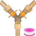 2 x Brass 3 Way Shut Off Ball Valve, 5/16" Hose Barb Y Shaped Ball Valve for Tubing Fuel Gas Water Propane, With 3 Hose Clamps