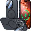 VOFATA [Upgraded] for iPhone 16 Pro Case with Camera Cover Stand [Fit for MagSafe][9H Camera Lens Protector] Mil-Grade Protection Translucent Matte Magnetic iPhone 16 Pro Phone Case, Black