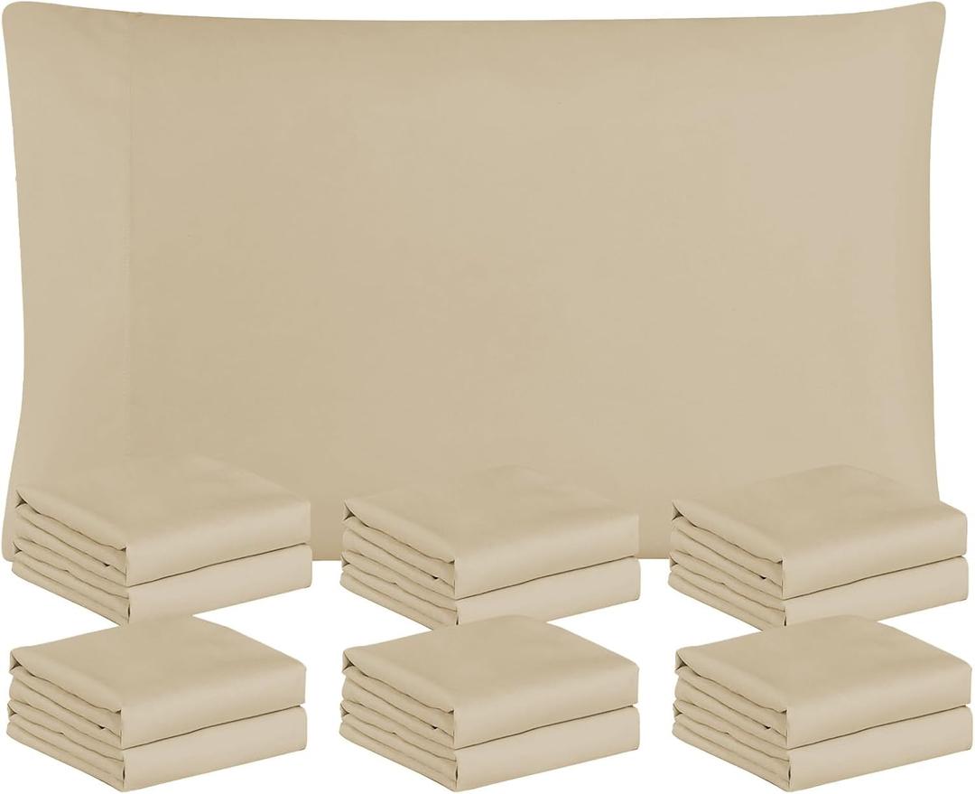 FreshCulture Beige Pillowcases Queen Size 12 Pack - Bulk Pillowcase Set - Envelope Closure - Soft Brushed Microfiber Fabric - 20x30 Inches Pillow Case Set of 12 for Home, Hotels, Schools