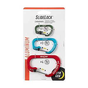 Nite Ize Slidelock Aluminum Locking Carabiner - Keychain Carabiner with Locking Gate - Carabiner Clip for Keys, Camping Accessories, & More - Assorted Sizes, Assorted Colors (2 Pack)