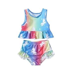 YWFSHOP Toddler Baby Girls Swimsuit Cute Ruffle 2 Piece Tankni Top and Bikini Bottom Swimwear Unicorn (12-18 Months)