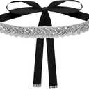 Bridal Rhinestone Wedding Waist Belt for Women Sparkly Belt Wedding Satin Sash for Special Occasion (Black)