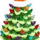 NFL Cleveland Browns Ceramic Christmas Trees That Light Up | 8" LED Vintage Christmas Tree | Officially Licensed Team Logo | Tabletop Decorations for Home