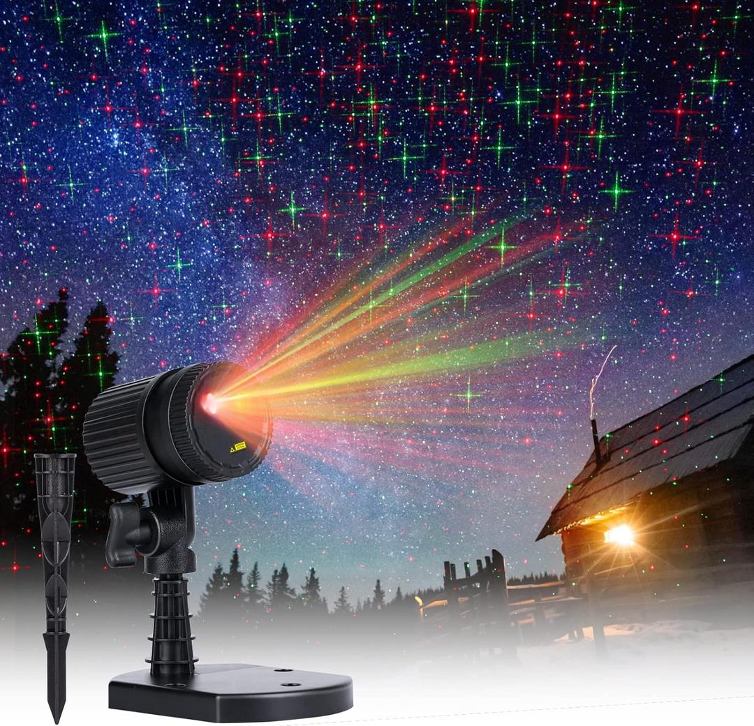 Christmas Projector Laser Lights Outdoor Red and Green Starry Projection Light 3 Working Modes Waterproof Plug in Mountable Landscape Lights for Holiday Xmas Indoor Party New Year Decoration Show