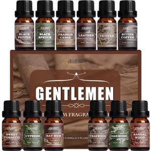 SALUBRITO Gentlement Fragrance Oils Set, Wood Essential Oils Set for Diffuser, Candle, Soap Making, Strong Scented Oil, Sandalwood, Frankincense and More