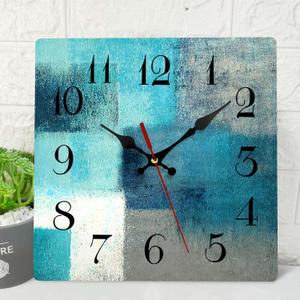 ArtSocket Wooden Wall Clock Silent Non-Ticking, Green Blue Grey Teal Abstract Painting Gray Square Rustic Coastal Wall Clocks Decor for Home Kitchen Living Room Office, Battery Operated(12 Inch) (Modern Vintage Style22)