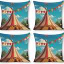 Kumikumi Clown Circus Tent Flags Throw Pillow Covers Linen Pillow Cases Square Cushion Case Decorative Couch Pillows Cover for Sofa Bedroom Living Room Car 18x18 inch 4Pcs
