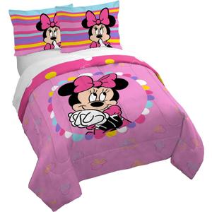 Jay Franco Duvet Cover Set  3 Piece Comforter Cover and Sham Set, Super Soft Cozy Kids Bedding (Insert Not Included) Pink- Minnie Mouse, Queen