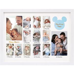 My First Year 12 Month Picture Frame,Baby Keepsake Photo Frame with Double Mat13x17 Collage Frame Wall Hanging for Nursery Decor 14 Photo Inserts,New Mom Gift,White
