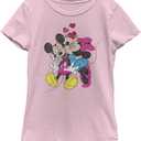 Disney Characters Mickey Minnie Love Girl's Solid Crew Tee (Medium, Light Pink)