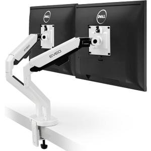 EVEO Premium Dual Monitor Mount 14"-35 Dual Monitor Arm VESA Bracket Adjustable Height Gas Spring Dual Monitor Stand, Screen Full Motion Dual Monitor Arm-Computer Monitor Stand for 2 Screens - White