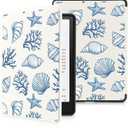 MAYCARI Slim Case for 7" Kindle Paperwhite 12th Gen 2024 & Kindle Colorsoft Signature Edition Case with Hand Strap, Premium PU Leather Protective Cover with Auto Sleep/Wake - Blue Conch Shell