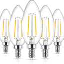 Ascher E12 LED Classic Candelabra Clear Light Bulb, 4W, Equivalent 40W, Warm White 2700K, Non-Dimmable, Filament Clear Glass, Pack of 5