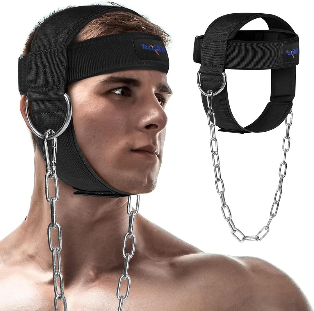 Yes4All Adjustable Neck Harness for Weight Training - Wide Padded Strap Support for Strengthening & Resistance Training, Weight Lifting Head Harness Black (A. Black)