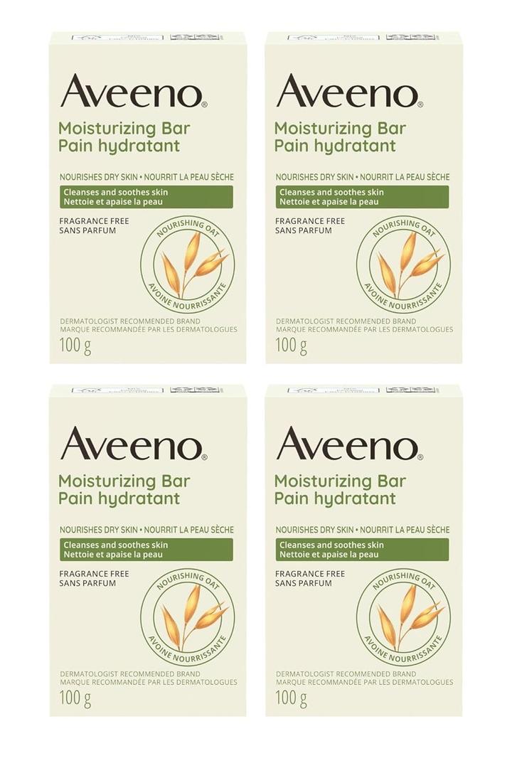 Aveeno Gentle Moisturizing Bar Facial Cleanser with Nourishing Oat for Dry Skin, Fragrance-free, Dye-Free, & Soap-Free, 3.5 oz (Pack of 4)