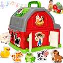 Toddler Toys for 1 2 3 Year Old Boys Girls, Upgraded Musical Farm Animal Barn Toy Gifts, Montessori Fine Motor Skill Learning & Educational Toys, Christmas Birthday Gift for Baby 12-18 Months+