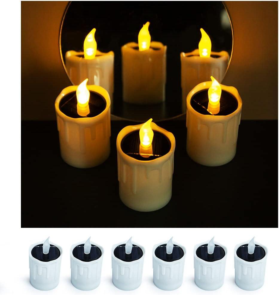 Solar Candle Light, Warm White Light, Solar Charging Tea Wax Light, 6 fire Wax Lights, Suitable for Weddings, Valentine's Day, Halloween, Christmas, Garden Decoration, etc.
