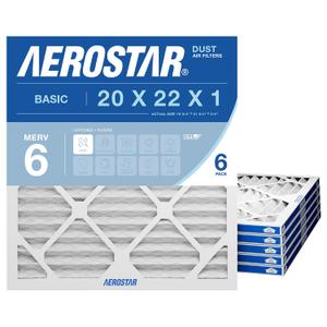 Aerostar 20x22x1 MERV 6 Air Filter, 6 Count, ACTUAL SIZE (19.75 x 21.75 x 0.75), HVAC, Air Conditioning & Furnace Filter for Dust, Lint & Pollen Control (MPR 300 / FPR 3), Made in USA