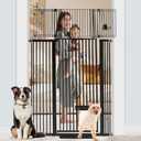 SHYUJAJIE 71 Inch Extra Tall Pet Gate with Small Cat Door, 29.55"-46.06" Adjustable Wide Dog Gate, Tall Cats Gates for Doorway, Stairs, House(Black)