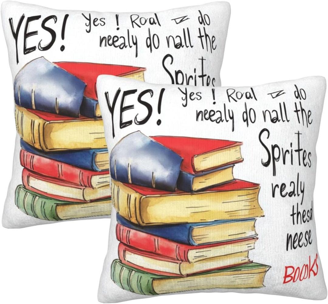 Book Reading Throw Pillow Covers Set of 2 Couch Pillow Case Decoration Cushion Covers for Sofa Home Living Room Bedroom Outdoor 18X18 Inch