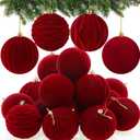 Liliful 12 Pcs Velvet Christmas Ornaments Balls, 4 Inch Flocked Plastic Christmas Tree Ball Shatterproof Hanging Ornaments Decorations for Xmas Tree Vintage Holiday Rustic Home Decor (Wine Red)