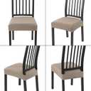 SearchI Stretch Dining Chair Seat Covers Set of 4, Soft Removable Washable Seat Covers for Dining Chairs, Dining Room Seat Cover Protector (Rear-Covered, Check Jacquard Khaki)