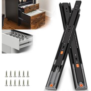 SLIDEWAY 6 Pair Adjustable Soft Close Drawer Slides, 1 Pair 14 16 18 20 22 Inch Side Mount Ball Bearing Metal Dresser Runners Cabinet Kitchen Glides, (100 LB Load Capacity, Black)