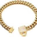 Gold Dog Chain Collar 10mm Wide Cuban Link Puppy Collar 316L Stainless Steel with CZ Diamond Lock Bling Collar for Small Dogs(10mm Gold,12inch)