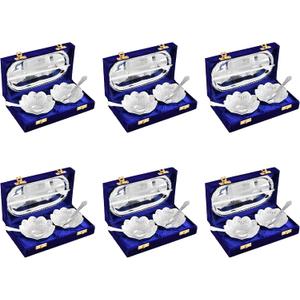 NOBILITY Silver Plated Bowl Spoon Tray Set Dessert Dry Fruits Serving Diwali Christmas Eid Wedding Return Gifts Friends Family Home Decoration Housewarming Corporate Gift items 6 Sets