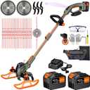 12-Inch Cordless String Trimmer & Edger, (2 x 21V 6.0Ah Electric Brush Cutter Battery Powered), with Auxiliary Bracket, Side Ball, 90 Rotary Head, Telescopic Handle, 3 Cutting Methods