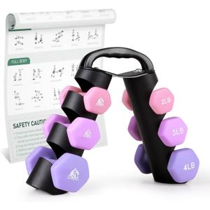 LIONSCOOL Set of 2 Neoprene Coated Dumbbell Hand Weights, Anti-Slip and Anti-Roll Hex Dumbbells in Pair for Strength Training, Resistance Training