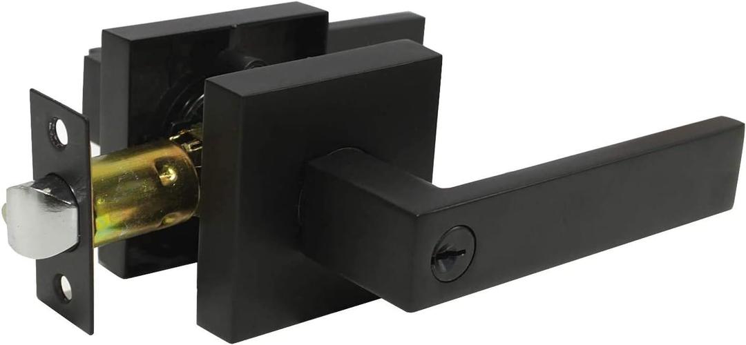 Probrico Matte Black Keyed Entry Door Lever, Heavy Duty Hardware for Exterior Front and Back Door, Lockable Entrance Universal Handling Handle Transitional Style Lock, 1 Pack