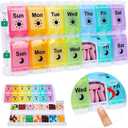 Shintop Am Pm Pill Organizer 7 Day, Push Button Weekly Pill Box 2 Times a Day Easy Fill Pill Holder Day Night Vitamin Case for Medications Fish Oil Supplements (Rainbow)