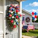 2 Pack 21'' Patriotic Swag Wreaths for Cabinets Artificial 4th of July Teardrop Wreath with Red White Blue Tulips Floral and Berries for Independence Day Memorial Day Front Door Porch Window Wall