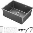 24 x 18 Inch Undermount Kitchen Sink, Black Stainless Steel Single Bowl