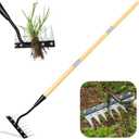 Iron Weeding Rake with Long Handle, 8-Tine Heavy Duty Garden Tool for Lawn