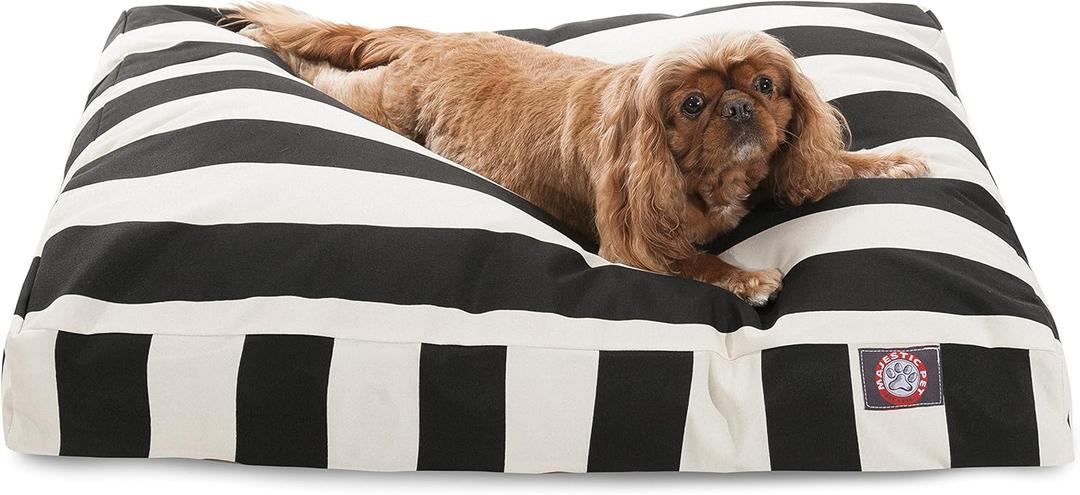 Majestic Pet Stripes Rectangle Medium Dog Bed Washable  Non Slip Comfy Pet Bed  Dog Crate Bed with Removable Washable Cover  Dog Kennel Bed for Sleeping, Polyester Fiber, Medium, Black