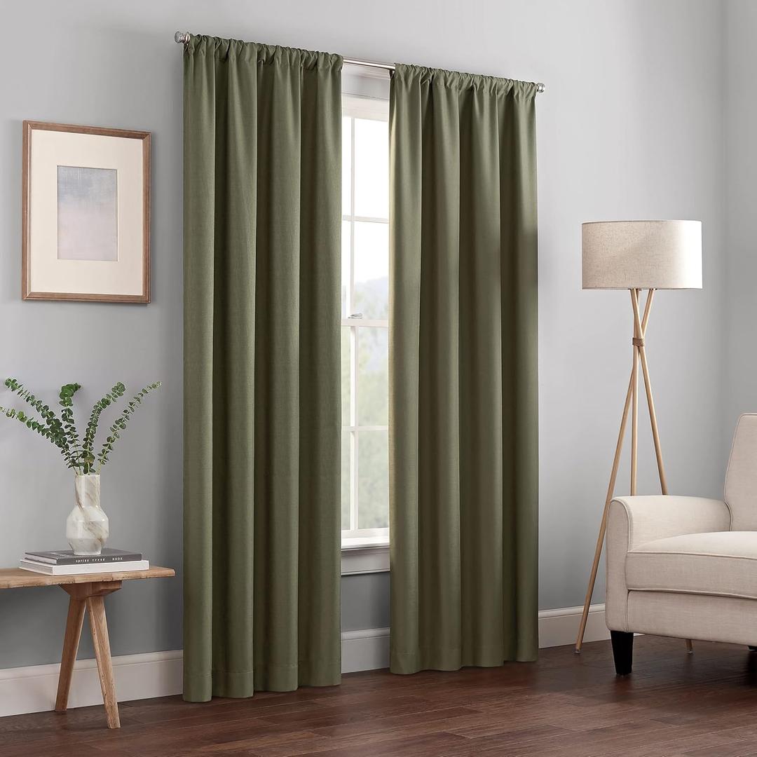 ECLIPSE Kendall Modern Blackout Thermal Rod Pocket Window Curtain for Bedroom or Living Room (1 Panel), 42" x 95", Artichoke