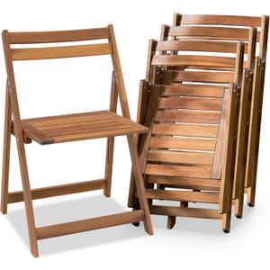 Acacia Wooden Chairs Set of 4, Folding Waterproof Small Patio Chairs with Waterproof and UV Coating, Indoor Outdoor Bistro Set for Garden Balcony Patio Lawn Living Room
