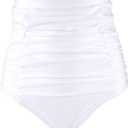 RELLECIGA Women's High Waisted Bikini Bottom Tummy Control Ruched Full Coverage Swim Bottom (Large, White)