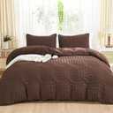 AveLom Seersucker Duvet Cover Set Queen Size (90 x 90 inches), 3 Pieces (1 Duvet Cover, 2 Pillow Cases), Brown Ultra Soft Washed Microfiber, Textured Duvet Cover with Zipper Closure, Corner Ties