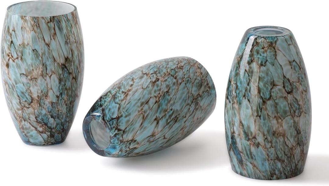 Fixture Replacement Globe Shade,Lampshade for E26 Base 1-5/8 Inch Fitter, Color Art Glass Oval Lampshade Cover for Pendant Kitchen Wall Sconce Chandelier Vanity Light (3, Agate Blue)