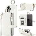 KIHUWEY for Galaxy Z Fold 7 Wallet Case with Card Holder Premium Leather Magnetic RFID Blocking Shockproof Zipper Wrist Strap Lanyard Cover for Samsung Galaxy Z Fold 7 8.0 Inch (White)