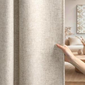 Linen Textured 100% Blackout Curtains for Bedroom 84 Inch, Thermal Insulated Drapes 2 Panels for Living Room, Modern Farmhouse Rustic Rod Pocket & Back Tab Curtains (Brown)