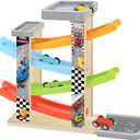 Wooden Car Ramp Toy Set, Montessori Ramp Set Includes 4 Mini Cars and Track  Educational Gift for Boys and Girls 3+ Years Old