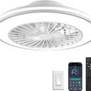 Smart Kids Ceiling Fans with Lights and Remote, Low Profile Ceiling Fan with Light, Flush Mount Bladeless Modern Ceiling Fans, Bedroom Fan bladeless Ceiling Fan (White)