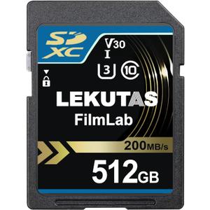 512GB SDXC UHS-I Memory Card - Up to 200MB/s Read Speed, C10, U3, V30, 4K UHD, Full-HD & 4K Video SD Card for Canon Nikon Sony Fujifilm DSLR, Mirrorless Cameras