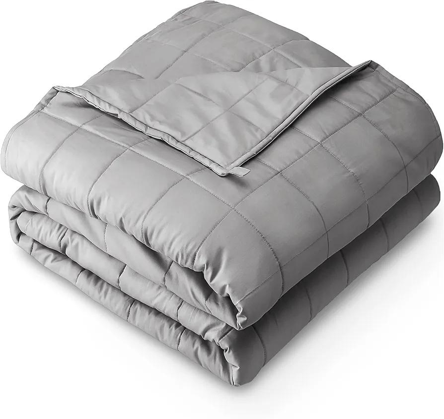 Bare Home Weighted Blanket All-Natural 100% Cotton with Nontoxic Glass Beads 48"x72" 12lbs, Light Grey